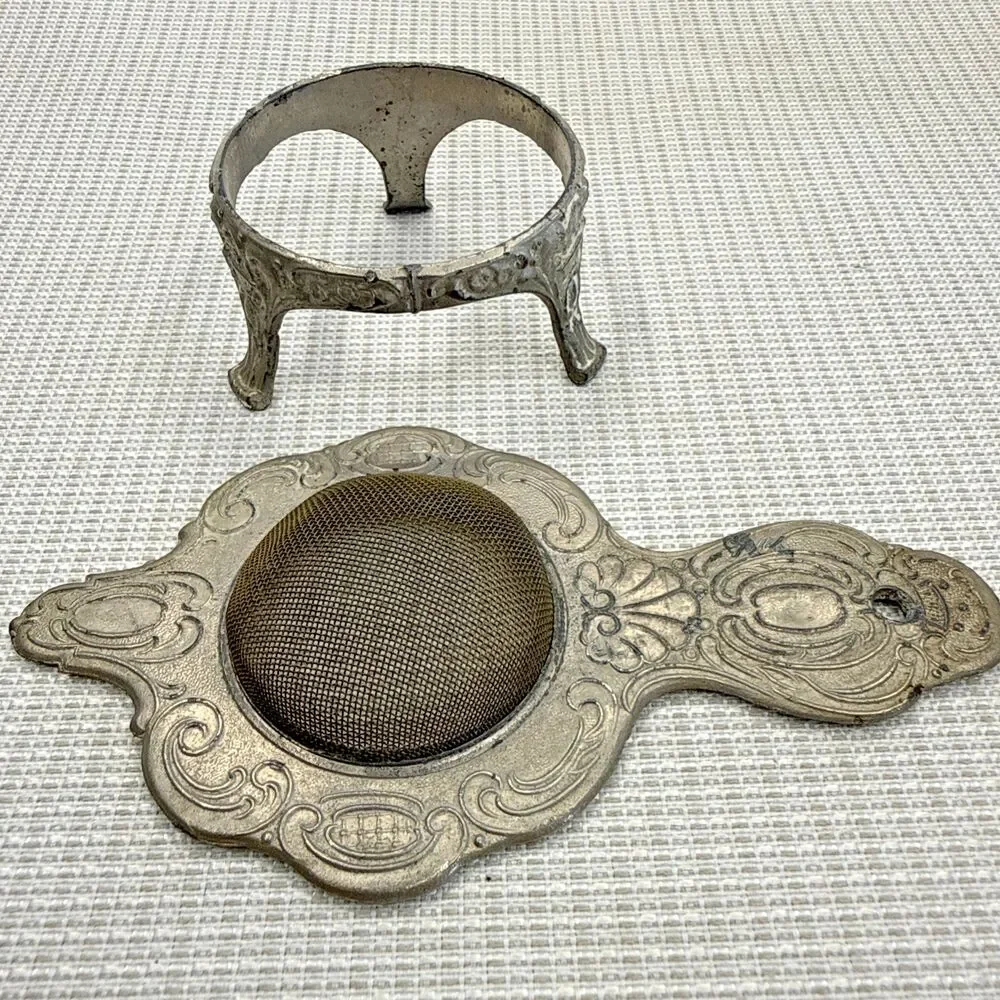 Vintage Silver Plated German Mesh Tea Strainer and Holder